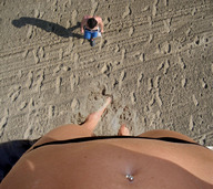 giantess feet beach shrunken_men foot_print sunny navel_ring