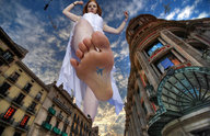 giantess collage city mega long_hair barefoot helicopter soles red_hair dress unknown_artist foot_crush jets point_of_view