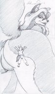 drawing crush furry monochrome butt_crush shrunken_man pencil_drawing fox_girl mrhappy1987