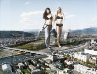giantess collage panties mega blonde bra high_heels brunette lingerie lesbians giantesses