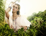 giantess collage blonde clothed jungle outdoors jewelry trees