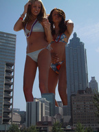 city blonde long_hair swimsuit multiple_giantesses brunette sunny