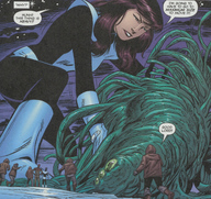 drawing giantess mega alien comic color brunette gloves boots monster costume doom_patrol dc_comics elasti-girl rita_farr