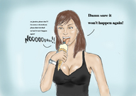 drawing giantess vore color large_breasts tongue brunette ice_cream shrunken_man top