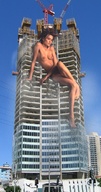 breasts giantess collage nude city destruction barefoot brunette short_hair skyscraper construction looking_at_viewer