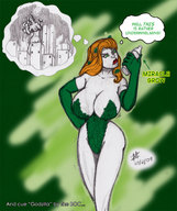 breasts drawing giantess nude city mega color large_breasts rampage cleavage angry breast_expansion gloves red_hair batman poison_ivy miracle_grow leotard hands_on_hips white_skin dc_comics thought_bubble bare_legs