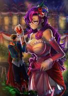 drawing gentle giantess color large_breasts long_hair cleavage anime purple_hair purple_eyes mask todee