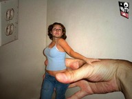 collage hand shrunken_woman grabbing