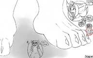 drawing giantess feet furry anime paws shrunken_men unaware sheela flo linework