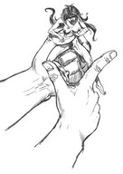 drawing nude monochrome handheld struggle hand shrunken_woman teasing unknown_hand