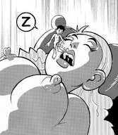 breasts drawing vore sleeping monochrome lips shrunken_men face unaware the_unknown_hand
