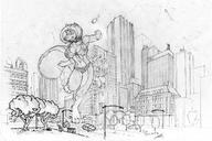 drawing giantess crush furry anthro monochrome swimsuit destruction helicopter glasses amused scream_(artist)