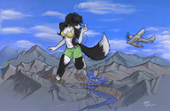 drawing giantess furry anthro color destruction clothed water karla canine airplane dam music_player border_collie scream_(artist)