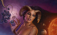 drawing giga horns space color planet anime unknown_artist hand demoness painting fantastical