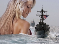 giantess collage mega blonde long_hair ocean military garcia_accasbel ships
