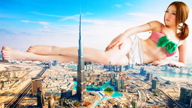 giantess collage feet city mega swimsuit destruction barefoot brunette lying_down unknown_artist legs burj_khalifa jets tattoo