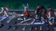 drawing gentle giantess furry tail color clothed bunny cinema raccoon chaswari giantesses vehicles movie outdoors bunny_girl fox_girl drive_in_theater dog_girl