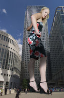 giantess collage city blonde clothed high_heels dress looking_down people woman_worship hands_on_hips jailerman