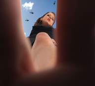 giantess crush collage feet city helicopter low_angle face between_toes sky point_of_view