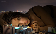 gentle giantess city sleeping lying_down hand face nikemd eyes