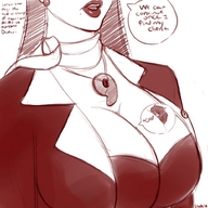 breasts drawing monochrome cleavage anime unaware shrunken_man sheela ace_attorney mia_fey between_breasts