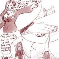 breasts drawing monochrome anime shrunken_man sheela ace_attorney mia_fey