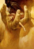 drawing blonde handheld finger unknown_artist hand shrunken_woman painting captured