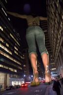 giantess city destruction cars jeans brunette shorts night bikini_top