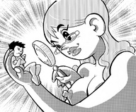 breasts drawing nude monochrome shrunken_men magnifying_glass