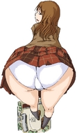 drawing giantess panties upskirt color ochiko_terada anime brunette uniform looking_back no_background