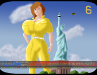 breasts drawing giantess mega color cleavage huge_breasts brunette blimp unknown_artist watch news new_york_city belt statue_of_liberty jumpsuit hands_on_hips tmnt teenage_mutant_ninja_turtles reporter zipper april_oneil news_report