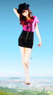 collage city mega long_hair destruction brunette asian sandals legs shorts jets hat
