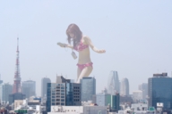 breasts giantess city mega swimsuit buildings brunette asian tokyo tokyo_tower