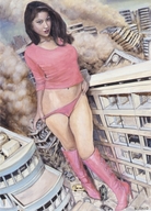 drawing giantess city black_hair color destruction high_heels anime akafuji asian knee_high_boots yasuyuki_nishio
