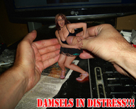 collage handheld glasses brunette scared hand shrunken_woman captured desk