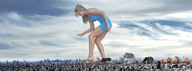 collage city blonde destruction barefoot wonderslug dress fire bending_over reaching looking_down jets smoke grabbing adrianna adrianna_daniels bending_down leaning_forward