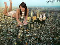 giantess crush feet city mega destruction barefoot soles brunette lying_down looking_at_viewer