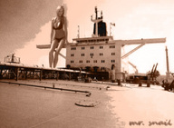giantess collage mega blonde long_hair swimsuit mr_snail ships ramguard
