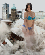 breasts growth giantess collage panties city destruction cleavage bra brunette shazam looking_at_viewer