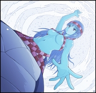 drawing karbo color long_hair anime blue_hair felarya blue_skin looking_down snake_girl point_of_view looking_at_viewer
