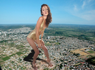 giantess crush collage city mega long_hair destruction high_heels brunette pose foot_crush airplane shoe_crush holding_airplane