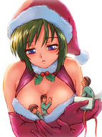 breasts drawing gentle color handheld cleavage anime teston christmas shrunken_men between_breasts
