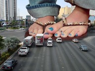 giantess collage feet city mega traffic jeans flip_flops toe_ring blue_nails