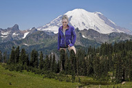 giantess collage blonde clothed wonderslug mountains snow forest outdoors sunny birds hilary_duff trees mount_rainier