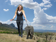 collage blonde smiling wonderslug grass mountains leash clouds sky hilary_duff african_elephant