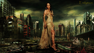 giantess collage city long_hair destruction high_heels brunette dress legs endymion