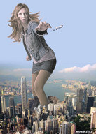 city mega destruction clothed red_hair shorts airplane reaching jacket karen_gillan microjb