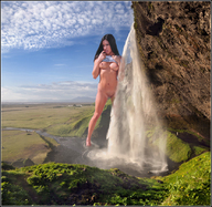 breasts giantess collage brunette waterfall sky