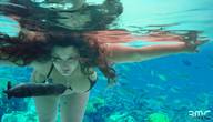 giantess large_breasts swimsuit ocean red_hair submarine swimming