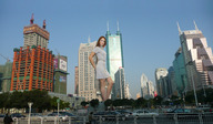 giantess collage city clothed traffic brunette wonderslug legs people looking_at_viewer grey_dress